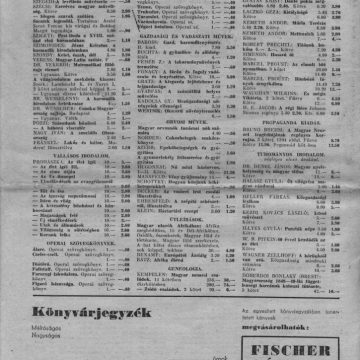 Magyar Kultúrszemle könyvjegyzék 1940