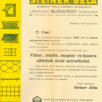 Steiner Béla építőanyag 1929