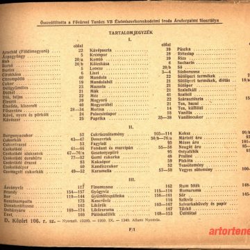 Közért Fűszerbolt Árjegyzékkönyv 1959