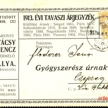 Kovácsy Ferencz bortermelő árlap 1913