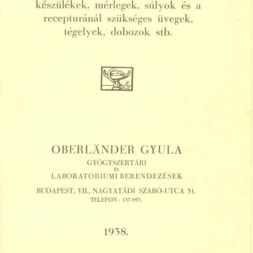 Oberländer Gyula gyógyszertári berendezések 1938